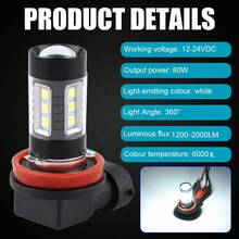 2 bóng đèn LED sương mù H11 H9, 16SMD 80W ánh sáng trắng 6000K, 12V - A - Xem 6