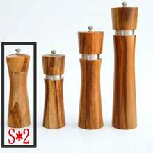 Premium Acacia Wood Salt And Pepper Grinder Set - Manual Spice Mill With Adjustable Coarseness Ceramic Core - Professional Wood Pepper Mill For Sea Salt, Peppercorn & Spices - Refillable Kitchen Tools - 咖啡棕 - 查看 12