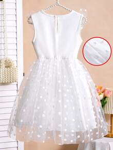 Đầm voan lưới chấm bi không tay hở lưng cho bé gái, kiểu dáng dễ thương, thích hợp cho tiệc sinh nhật, ngày lễ, lễ hội. - trắng - Xem 2