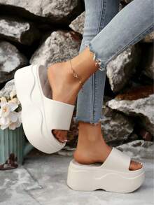 Zapatillas de casa mujer zapatillas de casa, Sandalias de plataforma,zapatillas de estar por casa mujer,fáciles de poner y quitar, material EVA, suave y cómodo, transpirable y resistente al desgaste, adecuadas para caminar a diario, ir de compras, vacaciones en la playa, piscina, uso en baños interiores. - Beis - Ver 3