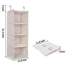 IsHealthy Hanging Closet Organizer Easy Mount Foldable 4-Shelf Hanging Closet Wardrobe Storage Shelves Organizer Clothes Handbag Accessories Storage Imitation Linen Fabric Beige Houndstooth - 4 estantes - Ver 3