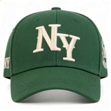 Unisex NY Embroidered Baseball Cap, Vintage Distressed Cotton Curved Brim Sun Hat, Adjustable Classic Sports Trucker Hat For Men And Women - 綠色 - 查看 2
