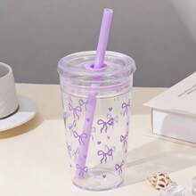 1个16盎司蝴蝶印花水瓶 - 便携、耐用、可重复使用，配有吸管和瓶盖，蝴蝶印花设计 - 非常适合夏季饮用，可盛装冰咖啡、果汁、汽水和冰沙 - 生日和派对的理想礼物 - 必备办公用品 - 彩色 - 查看 6