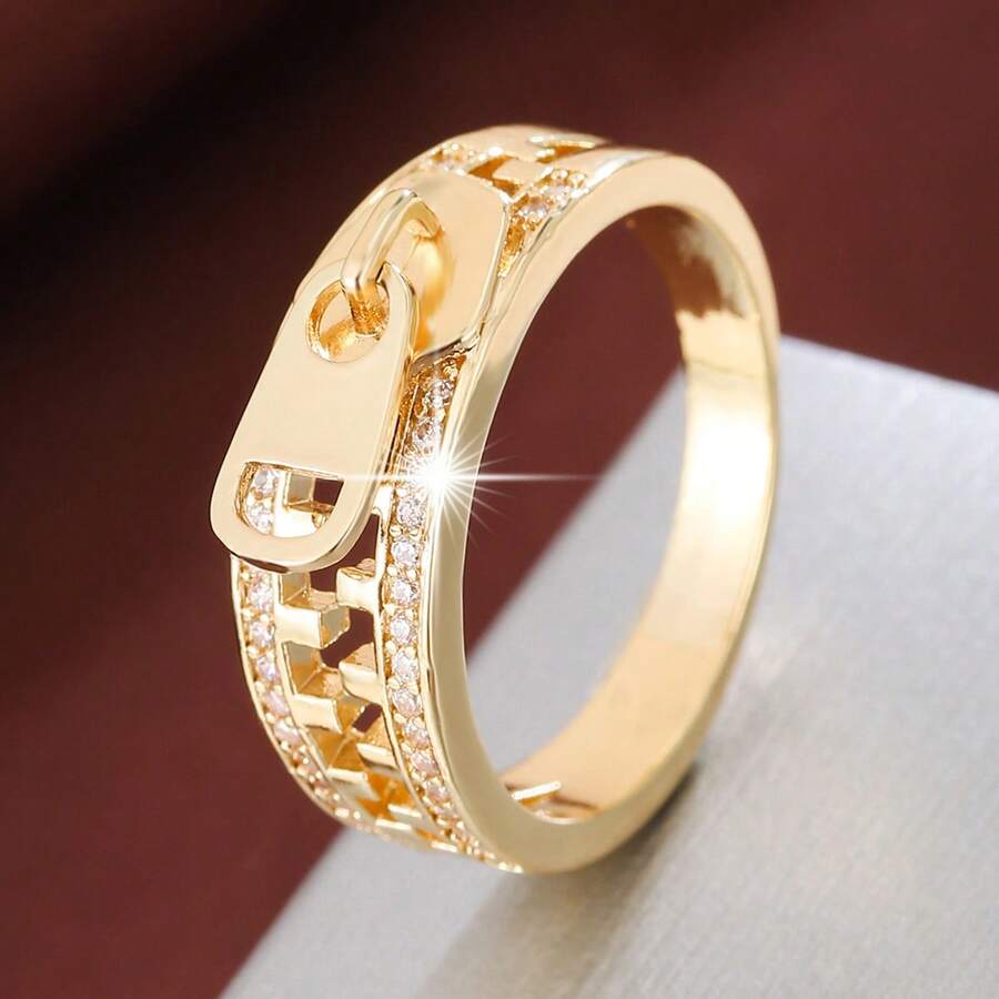 1 chiếc nhẫn nữ thiết kế khóa kéo đính đá Cubic Zirconia. - Nhiều màu - Xem 1