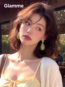 1 Pair Resin Green Water Drop Earrings, Casual Vacation Commute Party Exaggerated Earrings For Women - Green - View 7