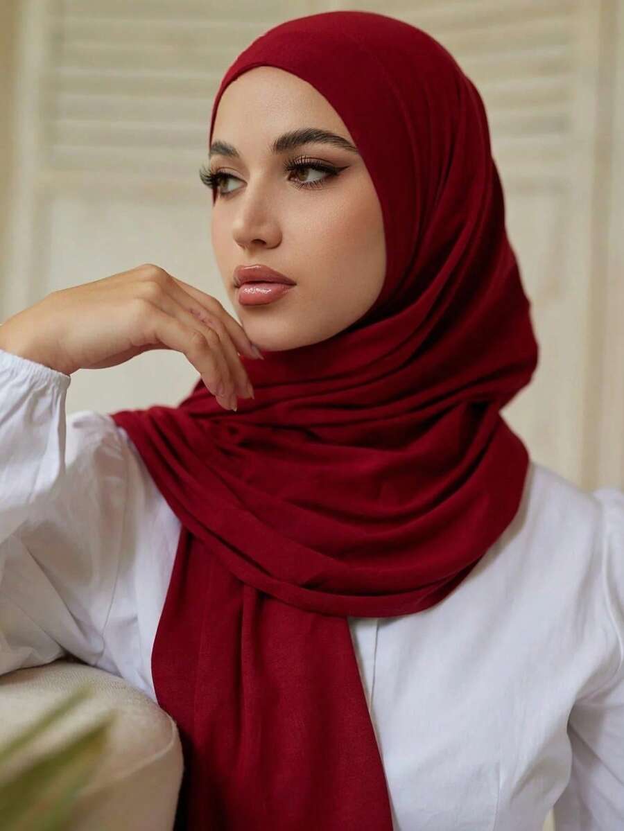 1 pezzo Nuovo grande scialle hijab da donna, colore unito casual morbido, adatto per spiaggia e vacanze