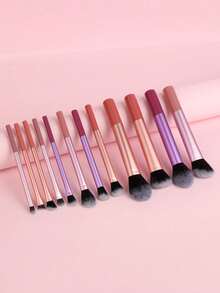 12pcs Professional Makeup Brush Set - Soft Synthetic Bristles, Multi-Color Long Handles, Suitable For Face & Eyes, Portable Size, Vegan & Cruelty-Free, Including Foundation, Blush, Eyeshadow, Concealer, Lip And Contour Brushes - Multicolor - View 2