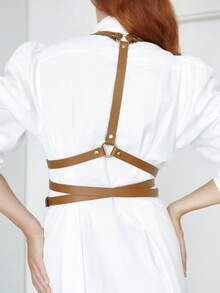 1 chiếc áo ngực nữ màu nâu kiểu punk hình chữ X gợi cảm hở lưng, thích hợp mặc hàng ngày, hẹn hò, dự tiệc và các dịp khác. - màu nâu - Xem 3