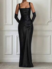 优雅浪漫迷人收腰美人鱼派对礼服，黑色夏季舞会礼服 - 黑色 - 查看 1