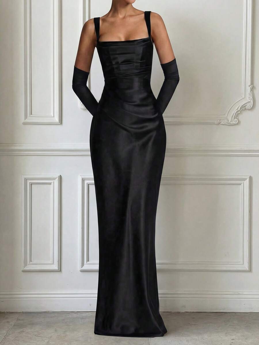 优雅浪漫迷人收腰美人鱼派对礼服，黑色夏季舞会礼服 - 黑色 - 查看 1