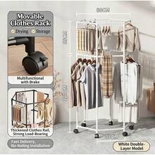Rod Rolling Garment Rack, Hanging Clothes Closet Organizer With Wheels, Heavy Duty, Black/White - White - View 7
