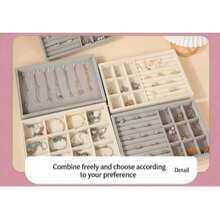 Multi-Grid Velvet Jewelry Storage Tray Set, Stackable Desktop Display Organizer For Rings, Earrings, Necklaces & Bracelets, Dustproof Vanity Cosmetic Storage Box,Space-Saving Dresser Bedroom Dorm Organizer, Perfect Daily Storage & Holiday Gift Choice - Beige - View 10