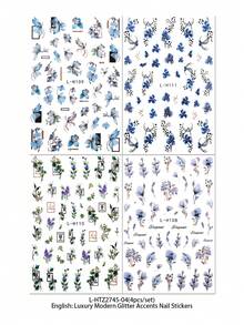4 buc/set autocolante pentru unghii inspirate din nuanțe reci - decorațiuni florale albastre și violet - pentru primăvară/vară, nunți, festivaluri de artă, decorațiuni elegante pentru unghii franțuzești DIY - Multicolor - Vizualizare 13
