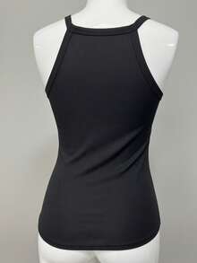 Women's Solid Color Fitted Cropped Camisole - Black - View 8