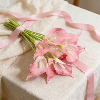 8支逼真仿真粉色水仙花套装，适用于项目、母亲节、复活节、家居厨房装饰、婚礼花束、办公室春季装饰