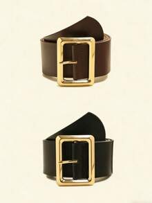 2pcs Women's Multicolor PU Leather Belts, Elegant Waist Cincher Versatile Dress Belts - Multicolor - View 1