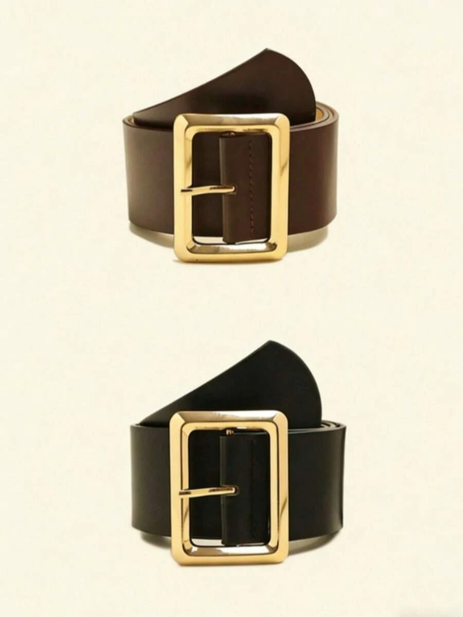 2pcs Women's Multicolor PU Leather Belts, Elegant Waist Cincher Versatile Dress Belts - Multicolor - View 1