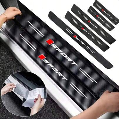 5Pcs Black Carbon Fiber Car Door Sill Protector Stickers, Anti-Scratch Anti-Collision Waterproof Trunk Sill Guards, Elastic Non-Slip Self-Adhesive Door Edge Guards, Universal Auto Threshold Protector Strips For Most Cars SUV Trucks, Durable Stylish Car Exterior Accessories, Effectively Protect From Scratches Bumps Damage, Ideal Gift For Car Owners Drivers On Birthday Christmas Thanksgiving New Year Holiday