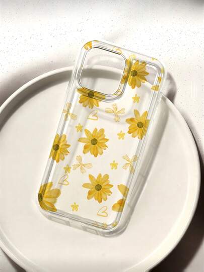 1 szt. Nowy miękki, gojący żółty wzór słonecznika i kokardy, wodoodporny, odporny na wstrząsy, antypoślizgowy, poduszka powietrzna, przezroczysty, elegancki, miękki, modny futerał na telefon, odpowiedni jako prezent urodzinowy/świąteczny dla przyjaciół, rodziny, par, pasuje do 'a 17/ 17 Pro/ 17 Pro/ 17 Promax/ 17 Air/ 16/ 16 Plus/ 16 Pro/ 16 Promax/ 15/ 15 Plus/ 15 Pro/ 15 Promax/ 15/ 14 Plus/ 14 Pro/ 14 Promax/ 13/ 13 Pro/ 13 Promax