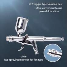 一套喷枪套装，包括带0.5mm喷嘴的扳机式喷枪，具备圆形喷雾和扇形喷雾功能，适用于艺术绘画、小面积喷漆和DIY。 - 銀色 - 查看 1