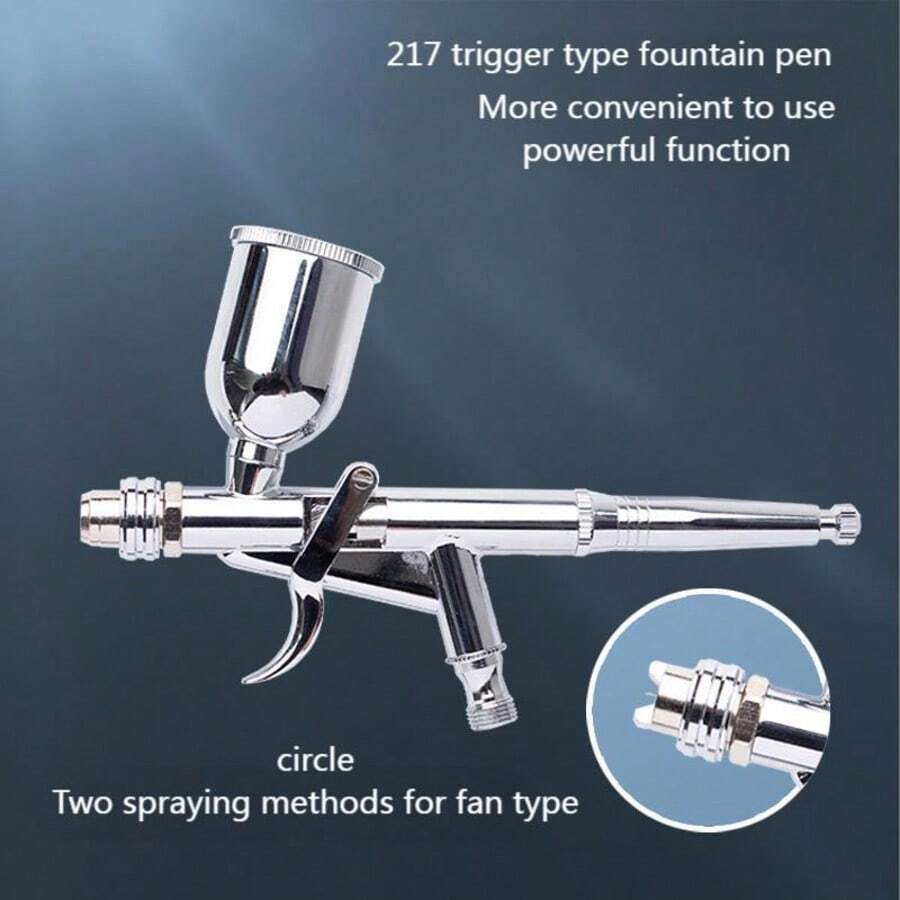 一套喷枪套装，包括带0.5mm喷嘴的扳机式喷枪，具备圆形喷雾和扇形喷雾功能，适用于艺术绘画、小面积喷漆和DIY。 - 銀色 - 查看 1