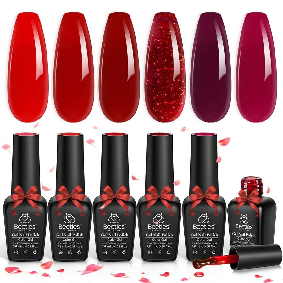 Beetles Nude Gel Nail Polish Set - 6 Colors Nude Pink Brown Neutral Jelly Gel Polish Kit - 6 Colors Luminous Ruby - 查看 1