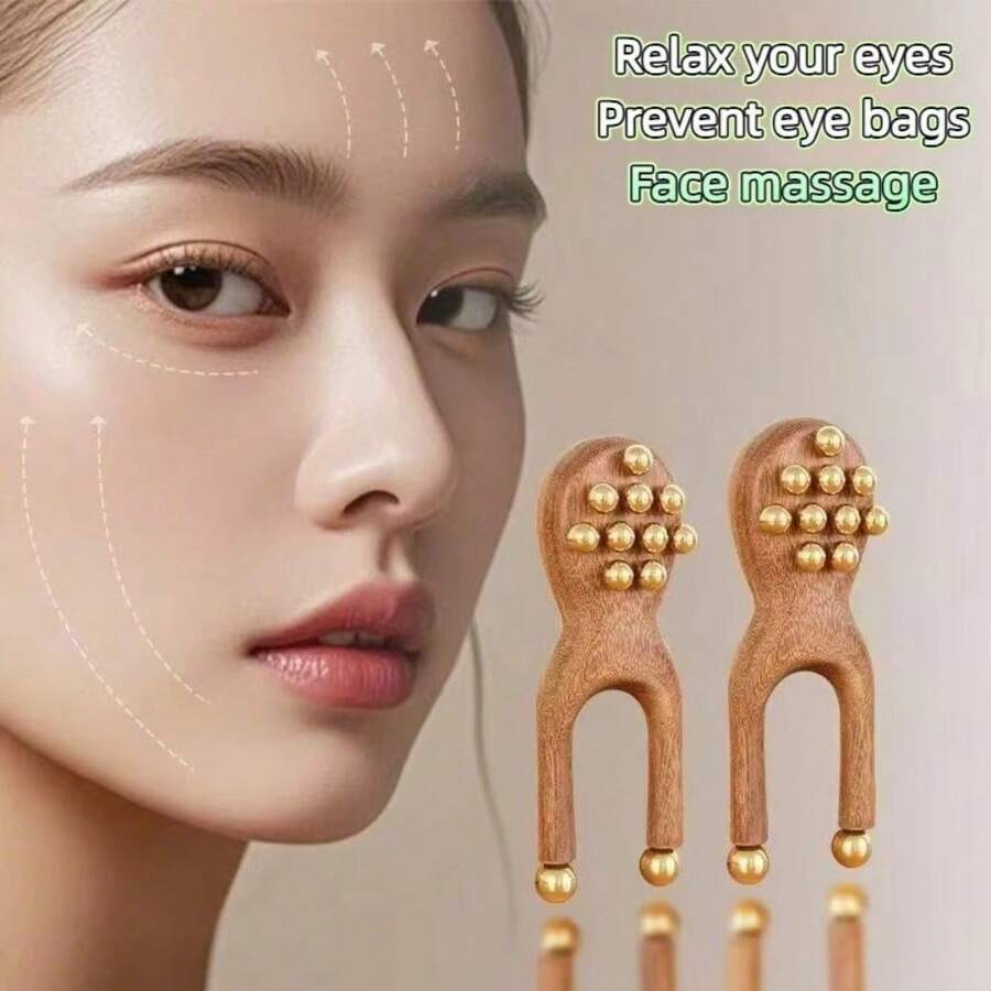 Dụng cụ massage mũi bằng gỗ Guasha, lược cầm tay có hạt đồng chống tĩnh điện dùng cho mặt, mũi, mắt, thư giãn các huyệt đạo. - Nhiều màu - Xem 1