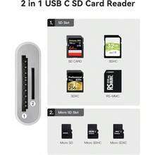 USB-C TF/SD 讀卡機，適用於 iPhone 15 16/iPod，Xdgeload USB-C Type-C SD 讀卡機，支援 SD 與 TF 儲存卡同時讀取，方便查看相機照片，隨插即用設計，2 插槽 - 白色 - 查看 2