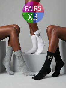 1/2/3/4双装亮片装饰罗纹袜，可爱舒适的中筒袜，水钻蝴蝶结设计，适合嘉年华女士长袜和针织衫/女士过膝袜 - 彩色 - 查看 14