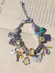 1 chiếc vòng tay kỷ niệm năm học mới/tốt nghiệp 2026, vòng tay hình trái tim với khẩu hiệu, vòng tay hoa hướng dương nhiều màu sắc, vòng tay yêu thiên nhiên và du lịch. - Bạc - Xem 9