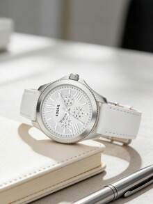 Fossil Women's Quartz Leather Three-Hand Watch Stainless Steel Case/Scratch-Resistant Glass Mirror AM4484/AM4486/AM4523/AM4529/AM4532 - White - View 3