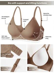 Set Of 2 Women'S Easy Jelly Bras - Wireless Push-Up, Extremely Soft Daily Comfort Underwear - Cà phê + Mơ - Xem 3