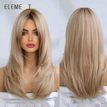 Element Synthetic Fiber Wigs For Women Long Straight Wavy Brown Blonde Wig With Bangs Heat Resistant Fashion Natural Daily Party - Blonde Ombre - View 2