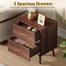 Mid Century Modern Nightstands Set Of 2, Walnut Wood Fluted Bedside Tables With Storage, Accent End Table For Bedroom Living Room Small Space - màu nâu - Xem 5