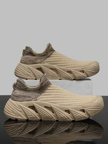 Slip-On Breathable Mesh Men's Shoes, New Summer Thick Sole Anti-Slip Durable Lightweight Mesh Sneakers - Khaki - View 2