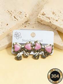 Pendientes de mujer de acero inoxidable - Diseño geométrico de flor, lazo y piedra, hipoalergénicos, resistentes a la decoloración, antioxidantes, joyería minimalista elegante para uso diario, fiestas, regalos, cumpleaños y festividades - Multicolor - Ver 7