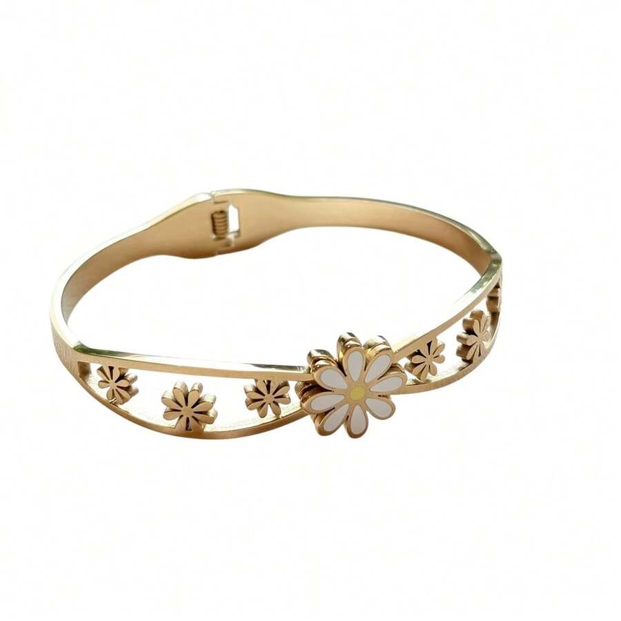 Bracelete Margarida em Aço Inox Dourado - Dourado - Visão 1
