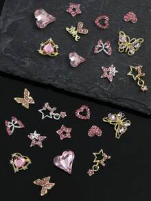 12Grids/Box 3D Mixed Bowknot Stars Heart Nail Charms Flatback Alloy Star,Moon Nail Rhinestones DIY Nail Art Decorations Nails - Baby Pink - View 4
