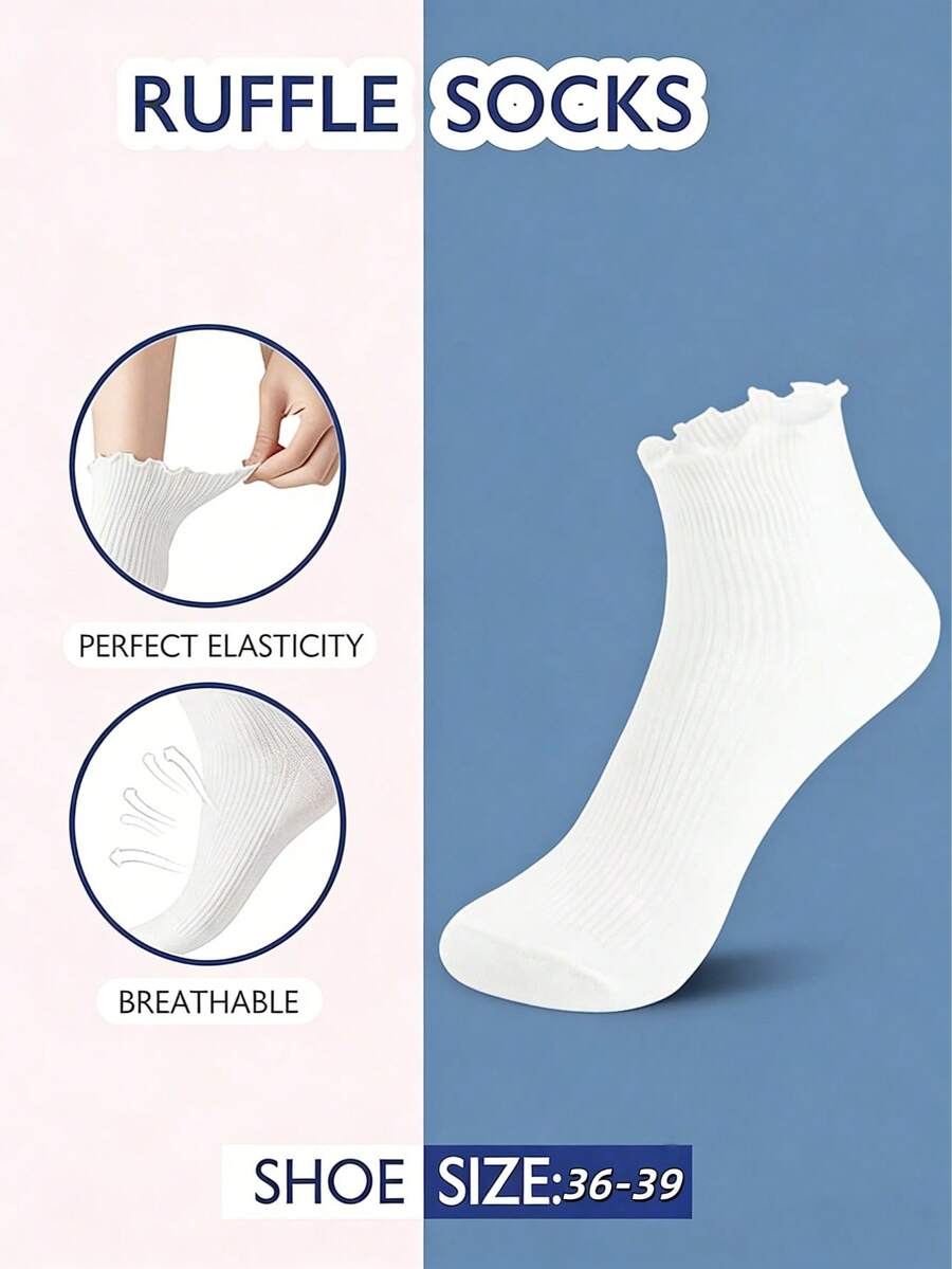 5双蕾丝边女士短筒玛丽珍鞋袜，春秋季女士白色袜子