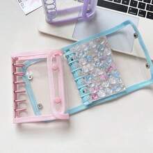 1pc A7 Transparent Binder, 3D Embossed Sticker Book, Sticker Album, Double Ring Soft Leather Cover Planner With Transparent Pages, K-Pop Photo Album, Large Capacity Portable Loose Leaf Notebook, Diary, Planner, Scrapbook, Suitable For School And Office Use - Loose-leaf Book - View 3