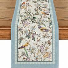 1 față de masă cu motive florale și păsări albastre, decor de masă pentru bucătărie și sufragerie cu motive florale de primăvară, decorațiuni pentru petreceri acasă - Multicolor - Vizualizare 7
