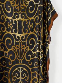 1pc Women's Retro Elegant Geometric Print Faux Silk Pullover Robe, Casual Daily Sunscreen Shawl For Spring/Summer - Multicolor - View 2