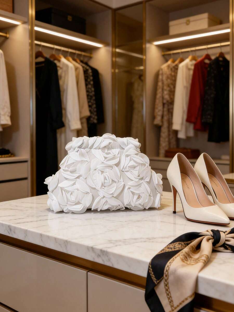 Túi xách nữ thanh lịch, Túi cầm tay dự tiệc tối, Túi dự tiệc hoa hồng 3D, Túi xách cầm tay, Túi xách ngọc trai nữ, Túi dự tiệc nữ, Túi dự tiệc, Túi dự tiệc ngày lễ, Quà tặng ngày Valentine, Túi cô dâu, Túi phù dâu, Thích hợp cho tiệc tùng, hẹn hò, đám cưới, dạ hội (Mẫu ngẫu nhiên) - trắng - Xem 1