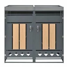 Container Storage Unit, With Lock, Two Doors, Plant Area, Door Panel With Vertical Wood Grain, Hollow Diamond-Shaped Base. - 灰色 - 查看 6