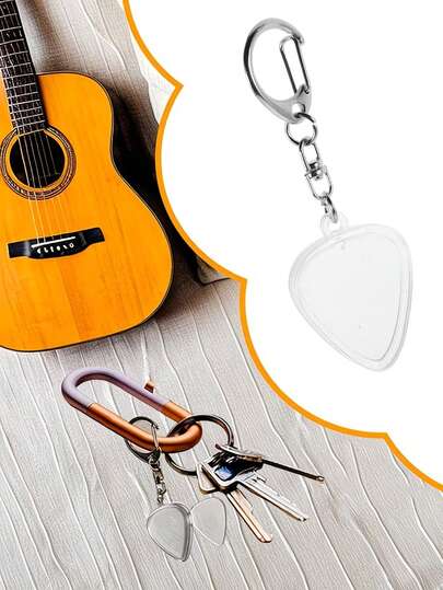 Chaveiro 2 em 1 para Palhetas de Guitarra com Recipiente Transparente em Formato de Coração para Fotos e Palhetas - Organizador Elegante em Acrílico, Presente Perfeito para Músicos, Amantes da Guitarra, Entusiastas da Música e Artistas - Acessório Portátil e Compacto para Fãs e Colecionadores de Música - Prático Porta-Recordações