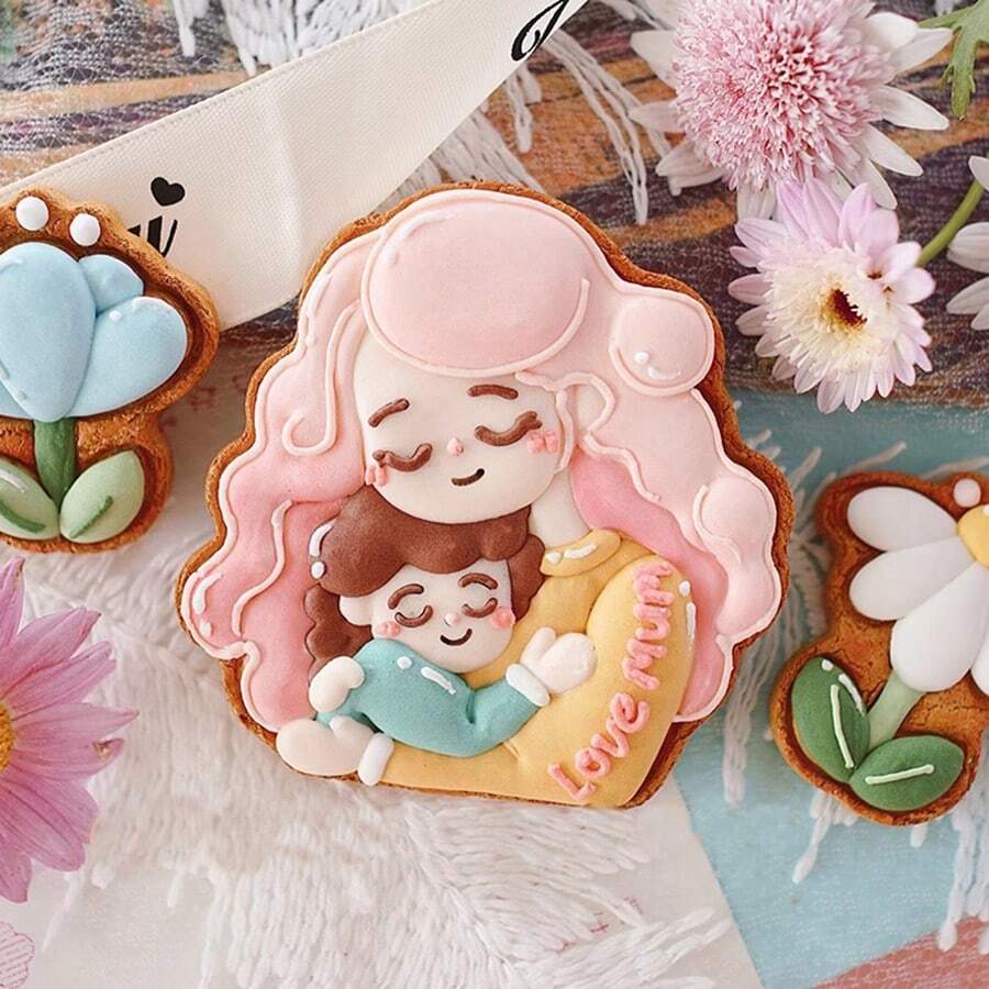 Bộ 2 khuôn cắt bánh quy hình hoa mẹ và bé | Khuôn làm bánh dập nổi 3D dành cho Ngày của Mẹ - Khuôn nhựa để làm những món bánh ấm áp "Yêu mẹ" cho Ngày của Mẹ, tiệc mừng em bé và làm quà tặng. - Xem 1