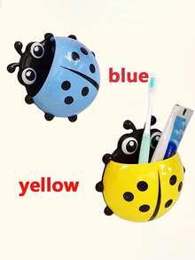 2pcs Cute Cartoon Ladybug Wall-Mounted Toothbrush Holder, Wall-Mounted Bathroom Storage Rack, Can Hold Toothpaste And Facial Cleanser, Suitable For Bathroom, Dorm - Multicolor - View 7