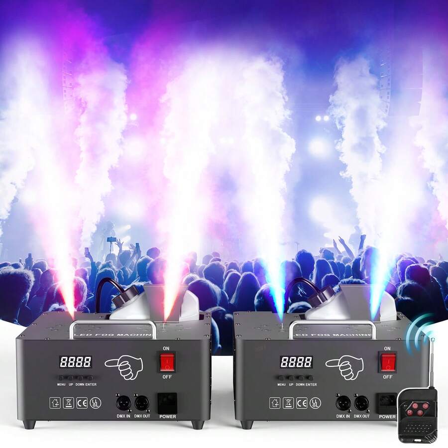 U'King 2000W Professional Fog Machine Dual Nozzle With 16 RGB LED , 3-In-1 Led 13CH Smoke Machine Stage Colorful Spray Equipment ,  Smoke Machine With Remote Control & DMX512 & Manual Control For Church Wedding Party Bar Club Mobile Music Live Show Entertainment Stage