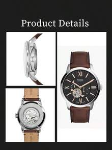 Fossil Townsman ME3061 男士银色镂空自动机械棕色皮表带腕表 - 黑色 - 查看 6