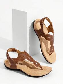 Athlefit Women's Orthopedic Arch Support Sandals - Comfortable Thong T-Strap Orthotic Casual Flat Sandals For Women - màu nâu - Xem 2